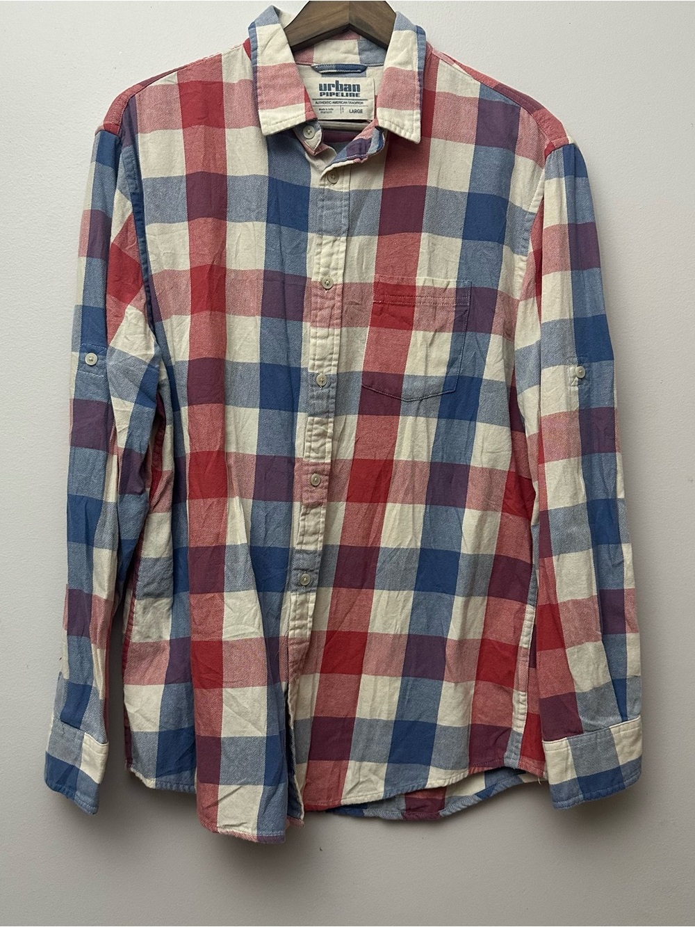 Urban Pipeline Red White Blue Plaid Long Sleeve Large